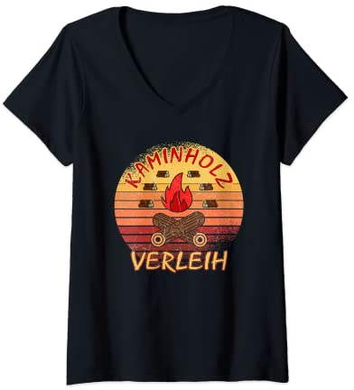 Damen Kaminholz Verleih Brennholz Feuerholz Wald Forst Landwirt T-Shirt mit V-Ausschnitt