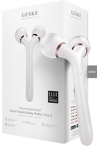 GESKE | SmartAppGuided™ Sonic Facial & Body Roller | 4 in 1 | Derma Roller | Gerät für Gesicht und Körper | Professioneller Gesichtsroller | Strafft und definiert Körper und Gesicht