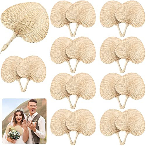 Marsui 20 Pieces Wedding Raffia Fans Bamboo Natural Handmade Palm Leaf Hand Weaving Boho Fans for Guest Couple Summer Cooling Supplies Farmhouse Wall Decor Wedding Favors