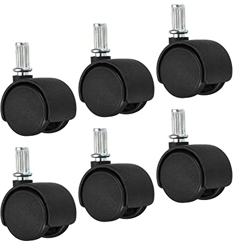 PATIKIL 1.2 Inch Stem Swivel Casters, 6 Pack Nylon 360 Degree M8x15mm Twin Swivel Wheels Each Wheel Capacity 28Lbs for Chair Desk Furniture Replacement, Black