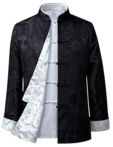 FAMMIX Giacca per Arti Marziali di Kung Fu Una Manica Lunga - Abiti da tangami Abiti Tradizionali Cinesi, Lino di Cotone Tai Chi Abiti Zen Uniforme di Meditazione Zen Black-XXL