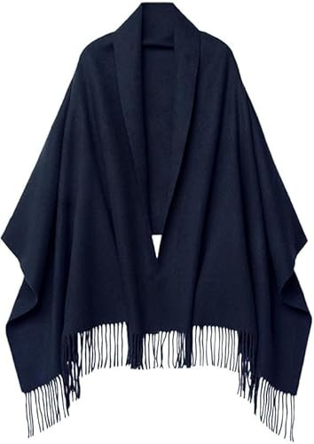PFLife Damen Kaschmir Schal Schultertuch Deckenschal aus weichem Kaschmir mit Fransen Winter Schal, 80'' * 27'' (200 x 70 cm) (Dunkelblau)
