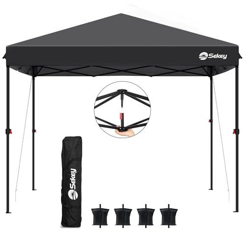 Sekey One-Touch Pop Up Pavillon 3x3 Wasserdicht Stabil Winterfest mit Seitenteile, Faltpavillon 3x3m mit Verdickten Röhren (Schwarz, Gerade)