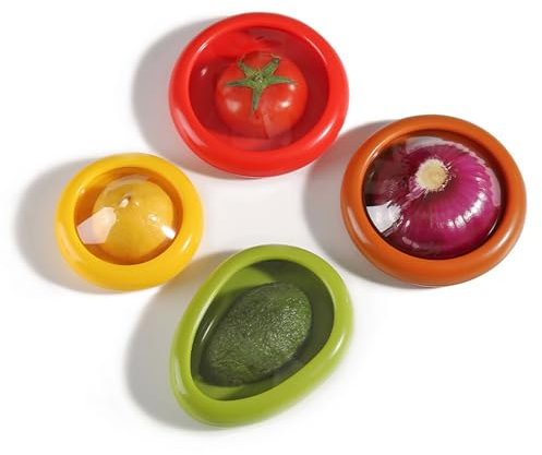 MLKLDOU Lot de 4 boîtes de rangement réutilisables pour fruits et légumes – Boîte de conservation pour avocat, tomate, citron, oignon, légumes, fruits, gadgets de cuisine