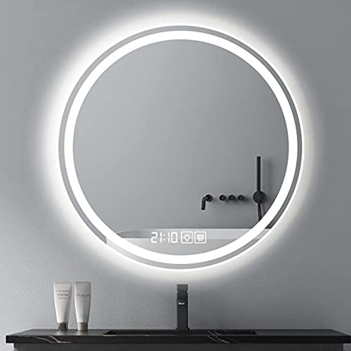 WLCNYL LED-beleuchteter Badezimmer-Wandspiegel, beschlagfrei, beleuchteter Badezimmerspiegel mit Smart-Touch-Taste, einstellbares Gelb/Warmweiß/natürliches Licht, einstellbare Helligkeit