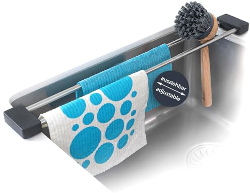Raxfekro Organizzatore per Lavello, Porta Panni Multifunzionale Estensibile per Lavello, Accessori Cucina, Porta Panni per Lavello in Acciaio Inox, Porta Spugne da Cucina