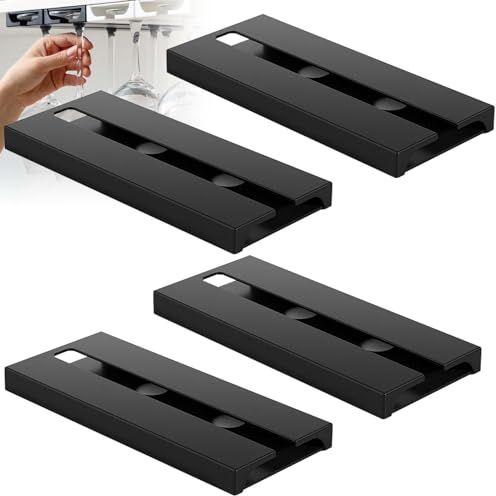 Leikurvo Lot de 4 supports à verres à vin à suspendre pour comptoir de bar, cuisine, placard, sans perforation, auto-adhésif, 25,3 cm x 11 cm (noir)