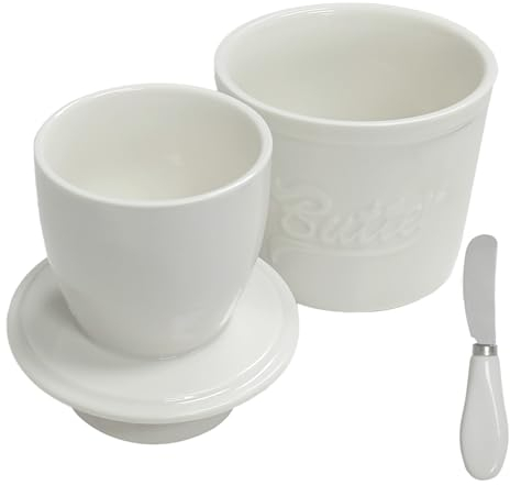Butterdoes - Mantequillera redonda (cerámica, refrigerada por agua, con tapa y cuchillo de mantequilla, para mantequilla fresca, suave, lista para comer)