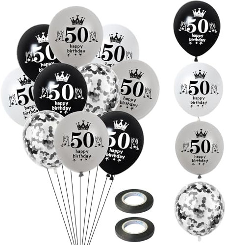 Luftballon 50. Geburtstag Mann Frauen Deko 14 Stück Schwarz Silber weiß Ballons 50. Geburtstag Dekoration 50 Latex Ballon Geburtstagsdeko 50 jahre Frauen Männer Party deko