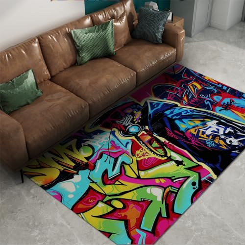 WEECHAINGE Street Art Pop Art Bereich Teppich Cartoon Anime Teppich für zu Hause Wohnzimmer dekorativer Teppich Mehrfarbig Kinder Zimmer Fußmatten rutschfest 160x230cm