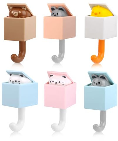 PBUSPU 6 Piezas Adhesivos Pared Animales Creativo, Gato Gancho, Decorativos Perchero, Pared Infantil Gancho, para llaves Gato Ganchos Para Toallas Lindo