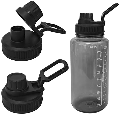 Lot de 2 couvercles remplaçables pour bouteille d'eau Nalgene Sustain Tritan, large goulot compatible avec Nalgene 946,2 ml, sans BPA, bouchon de rechange avec poignée, facile à transporter, noir