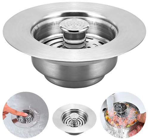 Dachiy Tappo Lavandino Cucina In Acciaio Inox, 3-In-1 Pop Up Con Filtro Scarico Universale Lavandino Per Lo Scarico, Per Buco Del Lavello Da 75-90 mm Facile Installazione
