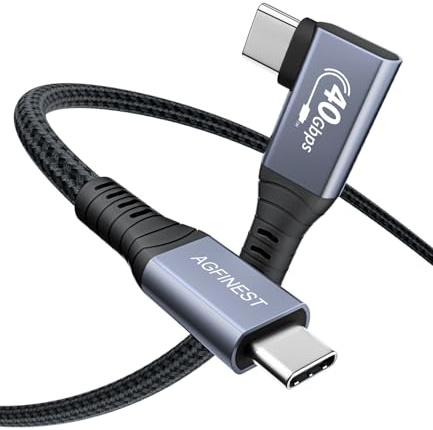 AGFINEST USB4 Cable USB C to USB C Cable Right Angle 100W Fast Charging 40Gbps Data Transfer Cable 90 Degree 8K60Hz Display Compatible with Thunderbolt 3/4 Type C for iPhone 15 Switch(1M)