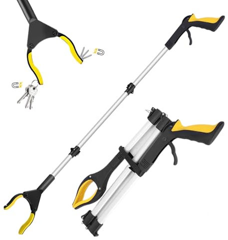 Pinzas Recoge Objetos Extra Largas 108 cm,Pinzas Extensibles Personas Mayores,360 ° Cabeza giratoria para la Recogida de Basura,Pinza con Imán Telescópico Recoger Basura y Fruta (Amarillo)