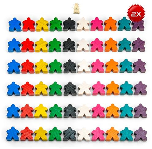 Waldfelsen® 16 mm Meeple aus Holz passend für Carcassonne (120 Stück in 10 Farben)