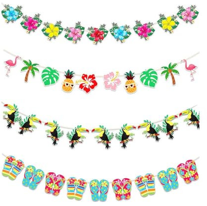 4 Banderas De Decoración Hawaiana, Decoración Hawaiana, Decoraciones De Fiesta Hawaiana, Fiesta En La Playa, Decoración De Flamencos, Decoración De Fiesta En La Piscina