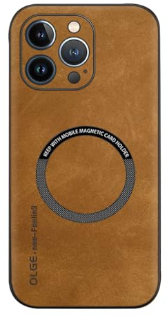 FIFTHAVE Custodia magnetica in pelle per iPhone 14 Pro, compatibile con MagSafe, cover in pelle, slim, morbida, con bumper in TPU, antiurto, antigraffio, protezione, antiscivolo, 6.1, marrone