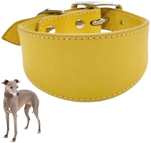 Verstellbares Hundehalsband,Durable Breite Kragen Leder Hals Halsbänder, Lederhalsband für große Hunde,Italienische Windhunde Pet Supplies,Haustierzubehör (Gelb, S)