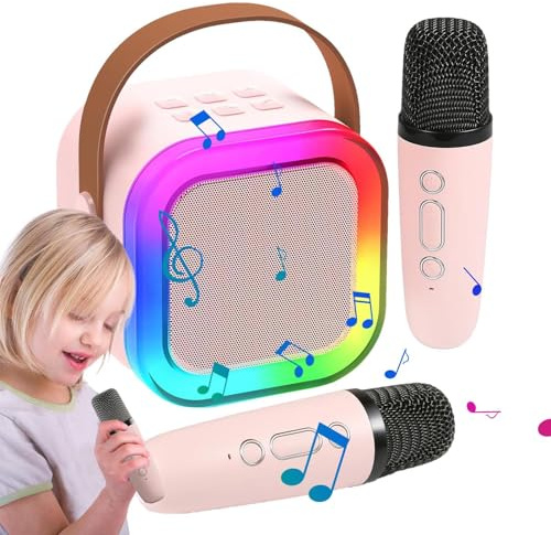 MLqkpwy Microfono Karaoke Per Bambini, Portatile Karaoke Microfono Con Cambio Di Voce E Luci LED, Macchina Per Karaoke Con 2 Microfono, Altoparlante Wireless, Altoparlante Karaoke Wireless