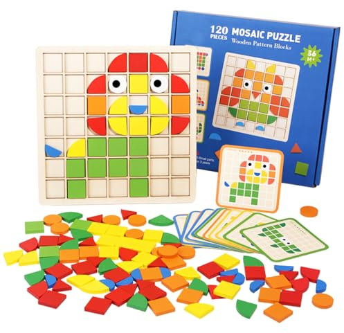 Tangram Kinder Geometrische Formen HolzPuzzles,Montessori Spielzeug Puzzle für 3 4 5 6 7 Jahr Kinder,Kreative Mosaik Puzzle,Hölzerne Muster Blöcke Set,Form Matching Game
