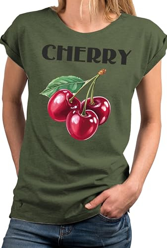 MAKAYA Cherry Shirt Damen Kurzarm Top Kirsche Lässige Sommer Oberteile mit Früchten