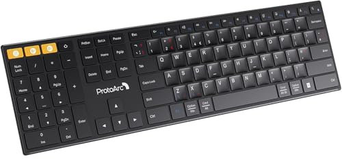 ProtoArc XK21 Wireless Left-Handed Keyboard, Bluetooth Ultra-Thin Keyboard, Rechargeable Silent Keyboard with Three Multi-Device, Windows/Mac/Android, QWERTY UK Layout