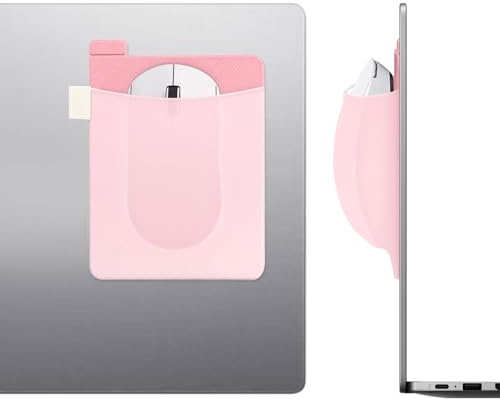 Realand Maushalter zum Aufkleben für Laptop, erweiterte Maustasche, schlanke Tasche mit wiederverwendbarem Klebstoff, elastische Hülle für kabellose Maus, Festplatte, Stift, Rosa, 2 Stück