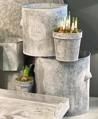 Zinc Tub 1x Metal Plant Pot, Individual Round Metal Garden Planter, Tin Pot for Plants, Rustic Flower Planter, Round Zinc Plant Pot, Flower Pot for Outdoors, Garden Pot Metal Storage Pot (Extra Large)