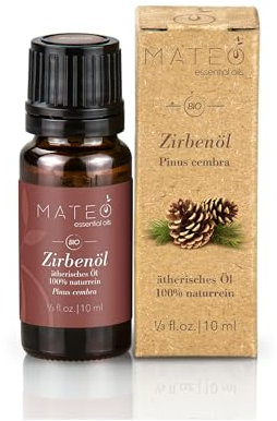 MateoEssentialOils – Natürliches Zirbenöl (Swiss Pine), Holziger Duft – Ideal für Diffusor, Aromatherapie, Raumduft, Sauna, Massage & Wellness – 10 ml.