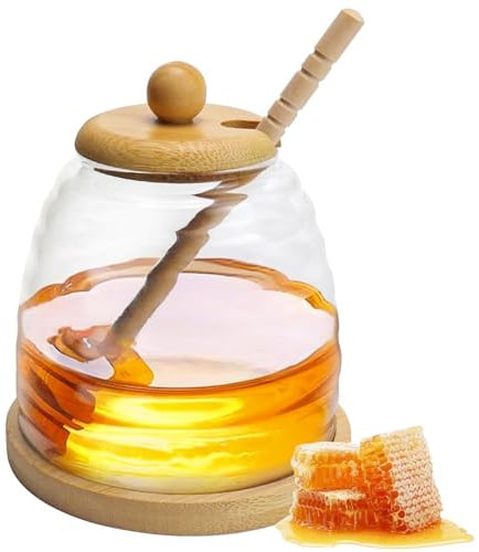 WPPQWP 500ml Honiggläser, Honigspender, Honigglas mit Honiglöffel, Honigglas aus Glas für Sirup Bienenstock Küche Speicherung