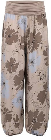 Malito - Pantaloni harem da donna con stampa floreale floreale, traspiranti, sottili, per il tempo libero, pantaloni Aladin delicati sulla pelle, 1485 (XS-XL), Fango, 40-48