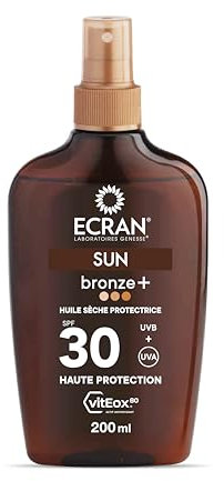 ECRAN® - Huile Sèche Protectrice Bronzage - Haute Protection - Technologie vitEox80 - Vitamine E - Protection UVA, UVB, Lumière Bleue, Coups de Soleil - Protection Solaire SPF 30 - Bronzage naturel