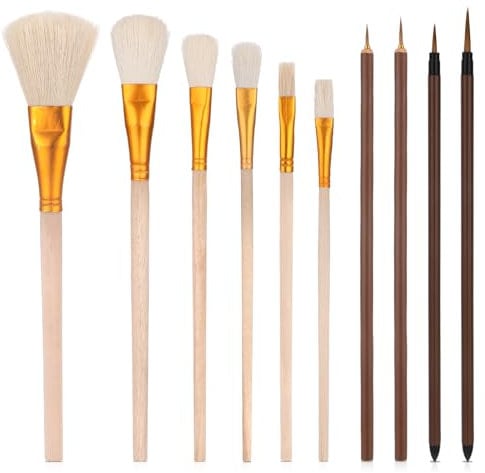 10 Stück Pinsel Rund Acryl, Pinselset Acrylfarben Wasserfarben Artist Brushes Pinsels Ziegenhaar Pinsels Set Vergoldungs-Pinsel-Set für Acrylfarben Aquarelle Öle