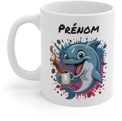 Teecustom Mug Hérisson Personnalisé – Tasse Café Mignonne et Énergique avec Prénom – Cadeau Original (Dauphin)