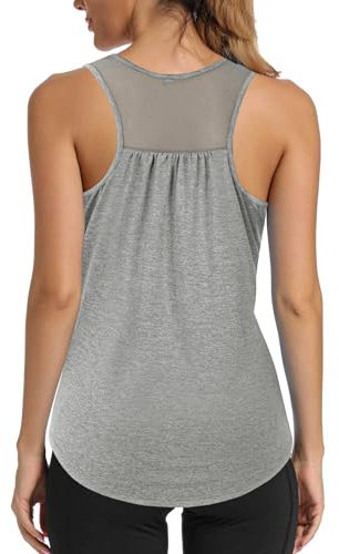 Wayleb Damen Fitness Sport Top Sommer Workout Locker Ärmellos Yoga Shirt Pilates Mesh Unterhemden Gym Oberteil S-3XL