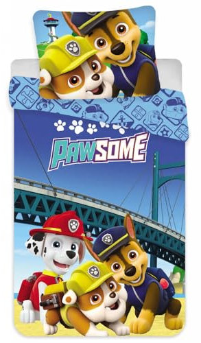 Paw Patrol Babybettwäsche „Pawsome“ – 2-teiliges Set mit Chase, Rubble & Marshall – 100x135 cm Deckenbezug & 40x60 cm Kissenbezug – 100% Baumwolle – Lizenzprodukt für kleine Helden