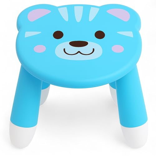 MIJOMA Kinderhocker mit Tiermotiv – Tiger | Rutschfester Sitzhocker aus Polypropylen, 23x22x23 cm – Leicht, stabil