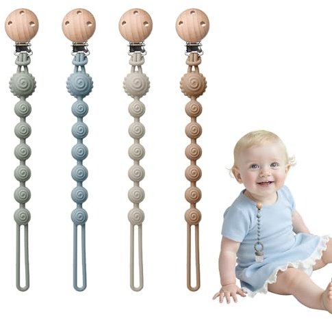 4 PCS Silicone Dummy Clip,Dummy Clip Suitable for Girls and Boys,One Piece Design Pacifier Clips,Portable Dummy Chain BPA Free(4 Colors)