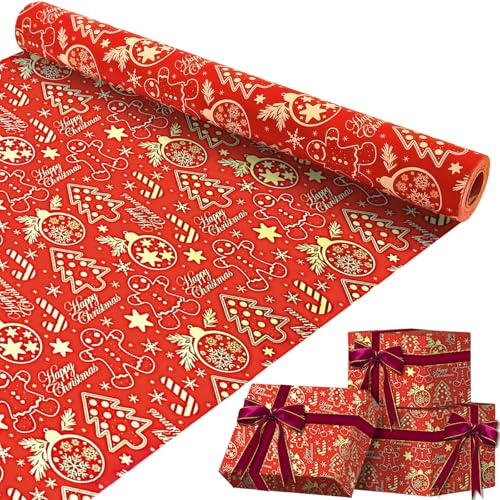 Panemy Papier Cadeau Noel, Papier Rouleau, Papier d'Emballage Kraft, 43 Cm × 20 m, Rouleau Papier Cadeau Noel, pour Cadeaux De Noël, Anniversaires