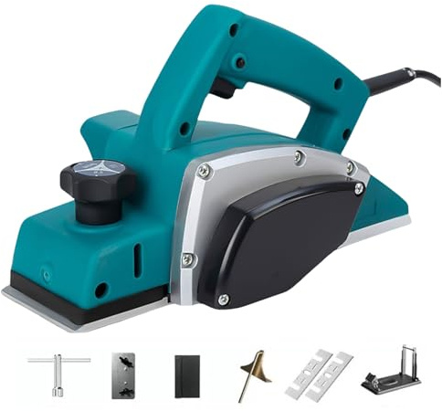 Elektrohobel,Elektrische Hobelmaschine,1200w,Hobelbreite 82mm,Schnitttiefe 2mm,Kompletter Satz Hobelwerkzeuge Inkl.Stumpfmesserhalter,SchäRfstabhalter,FüHrungslineal,SchraubenschlüSsel, Klinge