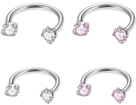 Vauki 4 Stück Nasenpiercing Ring, Septum Piercing Silber, Nasenstecker, Hufeisen Nose Rook Lippe Piercing, Tragus piercing ring, Stainless Steel Septum Ring Silber Ohr mit Zircon