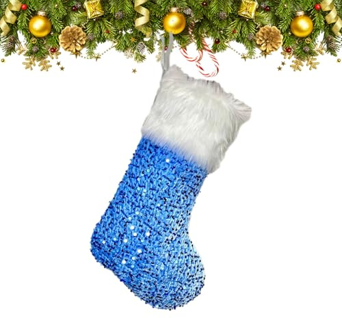 Generisch Glitzer Weihnachtsstrumpf - Weihnachts Glitzer Dekoration - Festtags Strümpfe - Für Frauen Kinder Kaminsims Weihnachtsbaum Und Partygeschenk