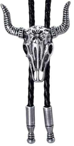 VQUNBG Bolo Leder Krawatte, Cowboy Bolo Tie, Western Cowboy Krawatte Kuh Schädel Halskette für Herren und Damen