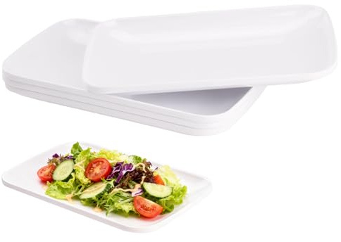 Doafoce Set di 3 piatti rettangolari bianchi in melamina, piatti da portata piccoli, piatti da portata per sushi buffet, torte, antipasti, 24,2 x 15,3 cm