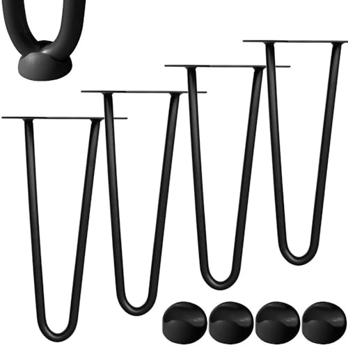 Mucola 4 Stück Hairpin Legs Tischbeine 36cm Höhe mit 2 Streben Schwarz – Haarnadel Tischfüße aus Stahl | DIY Möbelfüße für Couchtisch Esstisch Schreibtisch, Industrial Design Möbelbeine