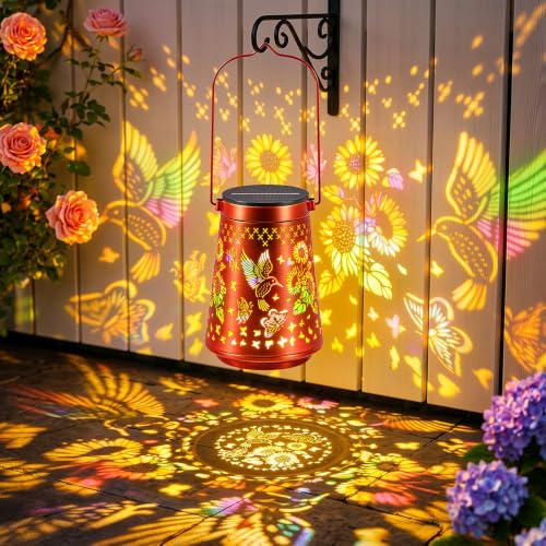 GEARLITE Solarlampen für Außen Hängend mit Bunte Kolibri-Sonnenblumen | Warmweiß/Kaltweiß Licht, Metall Solarlaterne, IP65 Wasserdicht, Rostschützend, Gartengeschenk für Frauen, Solarleuchte Garten