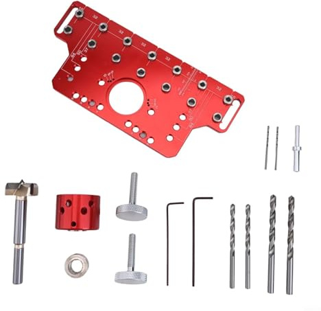 Regalstift-Bohrführungsvorrichtung für Schranktüren, 2-in-1-Scharnier-Locator-Schablone mit 5 mm Hülsen, verstellbarer 64/128/192 mm Lochabstand, Aluminiumlegierung