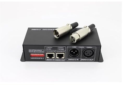 Decoder DMX512, 4 Canali per Strisce LED RGB RGBW 12V 24V, Controller Convertitore da DMX a PWM, 4A per Canale, Dimmer per Luci LED con Ingresso DMX RJ45 e XLR