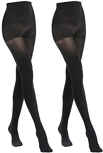 MANZI Women's 2 Pairs Classic Opaque Control-Top Tights with Comfort Stretch 70 Denier Black XL